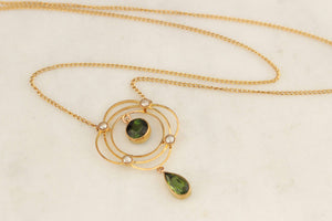 ANTIQUE EDWARDIAN c1900 TOURMALINE & SEED PEARL NECKLACE 9ct GOLD