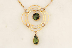 ANTIQUE EDWARDIAN c1900 TOURMALINE & SEED PEARL NECKLACE 9ct GOLD