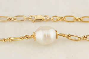 RETRO c1980 SEMI BAROQUE PEARL NECKLACE 9ct GOLD