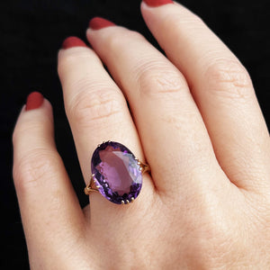 VINTAGE c1940's 8ct AMETHYST COCKTAIL RING 9ct GOLD