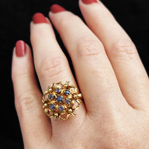 VINTAGE c1930's SAPPHIRE CLUSTER RING 18ct YELLOW GOLD