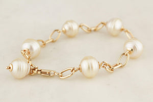 RETRO c1980 SEMI BAROQUE PEARL BRACELET 9ct GOLD
