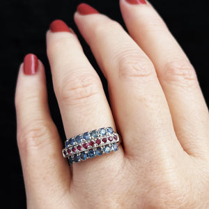 ART DECO CEYLON SAPPHIRE & RUBY RING 14ct WHITE GOLD
