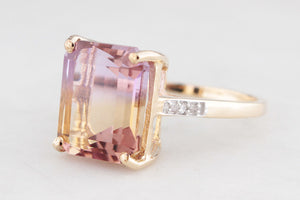 MODERN 6.4ct AMETRINE & DIAMOND RING 9ct GOLD