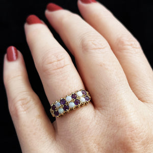 RETRO c1970’S AMETHYST & SOLID OPAL RING 9ct GOLD