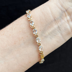 VINTAGE 8.50ct AQUAMARINE LINE BRACELET 10ct GOLD