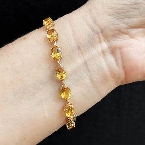 VINTAGE 8.50ct CITRINE LINE BRACELET 9ct YELLOW GOLD