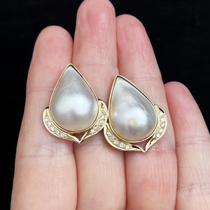 DESIGNER MABE PEARL & DIAMOND STATEMENT EARRINGS 18ct GOLD