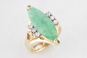 VINTAGE c1940 JADE & DIAMOND RING 14ct GOLD