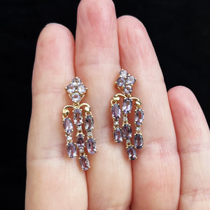 TANZANITE & DIAMOND CHANDELIER EARRINGS 9ct GOLD