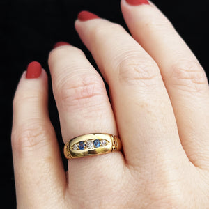 ANTIQUE VICTORIAN 1890 SAPPHIRE & DIAMOND RING 18ct GOLD