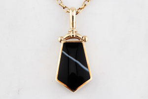 CONTEMPORARY DESIGNER DOUBLE SIDED AGATE FOB PENDANT 9ct GOLD