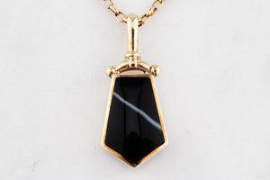 CONTEMPORARY DESIGNER DOUBLE SIDED AGATE FOB PENDANT 9ct GOLD