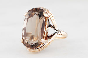 VINTAGE MID CENTURY 8.70ct SMOKY QUARTZ RING 14ct GOLD