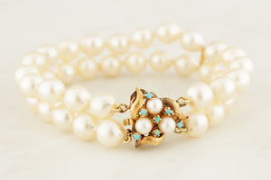 VINTAGE c1960 SEMI-BAROQUE PEARL & TURQUOISE DOUBLE STRAND BRACELET