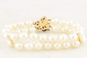 VINTAGE c1960 SEMI-BAROQUE PEARL & TURQUOISE DOUBLE STRAND BRACELET