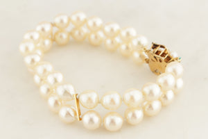 VINTAGE c1960 SEMI-BAROQUE PEARL & TURQUOISE DOUBLE STRAND BRACELET