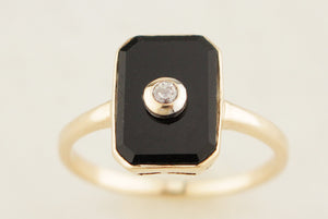 ANTIQUE c1920 ONYX & DIAMOND RING 9ct GOLD