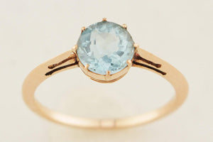 ANTIQUE EDWARDIAN c1910 AQUAMARINE SOLITAIRE RING 15ct GOLD