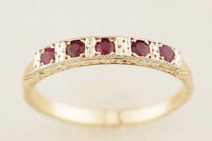 ANTIQUE c1920 FIVE STONE RUBY RING 9ct GOLD