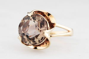 VINTAGE MID-CENTURY SMOKY QUARTZ COCKTAIL RING 9ct GOLD