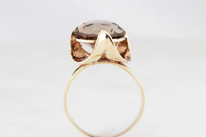 VINTAGE MID-CENTURY SMOKY QUARTZ COCKTAIL RING 9ct GOLD