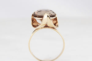 VINTAGE MID-CENTURY SMOKY QUARTZ COCKTAIL RING 9ct GOLD