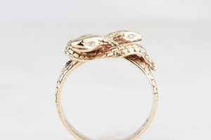 VINTAGE 1962 MID-CENTURY DIAMOND DOUBLE SNAKE RING 9ct GOLD