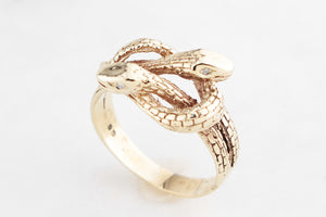 VINTAGE 1962 MID-CENTURY DIAMOND DOUBLE SNAKE RING 9ct GOLD