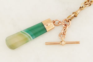 ANTIQUE VICTORIAN BANDED AGATE & T BAR FOB PENDANT 9ct GOLD