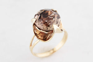 VINTAGE MID-CENTURY SMOKY QUARTZ COCKTAIL RING 9ct GOLD