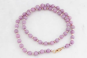 BESPOKE KUNZITE & PEARL NECKLACE 9ct GOLD