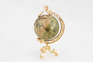 VINTAGE SPINNING UNAKITE GLOBE PENDANT 9ct GOLD