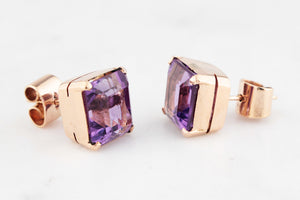 VINTAGE AMETHYST EARRINGS 9ct ROSE GOLD