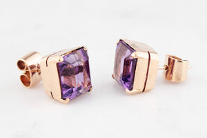 VINTAGE AMETHYST EARRINGS 9ct ROSE GOLD