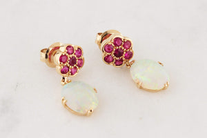 BESPOKE RUBY & OPAL EARRINGS 9ct GOLD