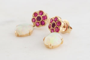 BESPOKE RUBY & OPAL EARRINGS 9ct GOLD
