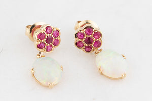 BESPOKE RUBY & OPAL EARRINGS 9ct GOLD
