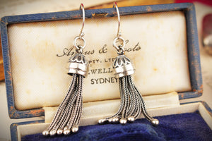 ANTIQUE VICTORIAN c1876 STERLING SILVER TASSEL EARRINGS