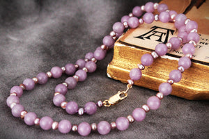 BESPOKE KUNZITE & PEARL NECKLACE 9ct GOLD