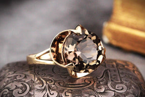 VINTAGE MID-CENTURY SMOKY QUARTZ COCKTAIL RING 9ct GOLD