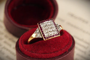 ANTIQUE ART DECO c1920 DIAMOND & RUBY RING 18ct GOLD