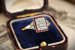 ANTIQUE ART DECO c1920 DIAMOND & RUBY RING 18ct GOLD