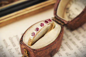 ANTIQUE c1920 FIVE STONE RUBY RING 9ct GOLD