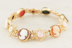 VINTAGE c1930’s CARVED CAMEO BRACELET 14ct GOLD