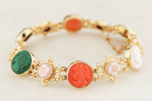 VINTAGE c1930’s CARVED CAMEO BRACELET 14ct GOLD