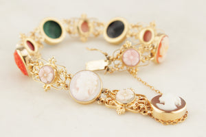 VINTAGE c1930’s CARVED CAMEO BRACELET 14ct GOLD