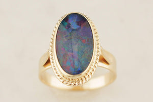 VINTAGE MID CENTURY OPAL TRIPLET RING 9ct GOLD