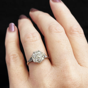 ANTIQUE c1920’S ART DECO 1.0ct DIAMOND DAISY RING 18ct WHITE GOLD