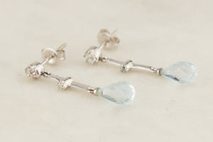 ANTIQUE c1920 DIAMOND & TOPAZ EARRINGS 9ct WHITE GOLD